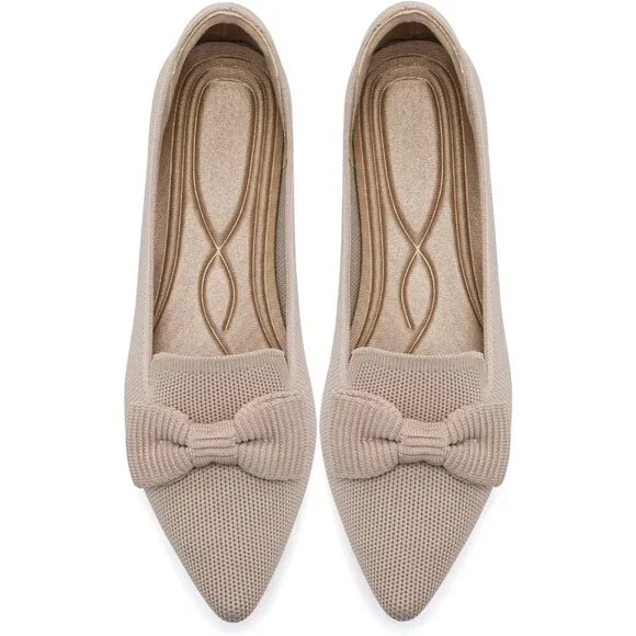 Women Nude Pointed Toe Dressy Comfortable Knit Breathable Mesh Ballet Flats - Picture 1 of 7